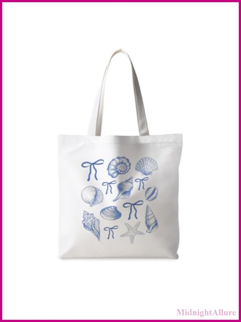 Canvas Tote Bag Seashell Print Beach Shopping Gym Travel Reusable Women